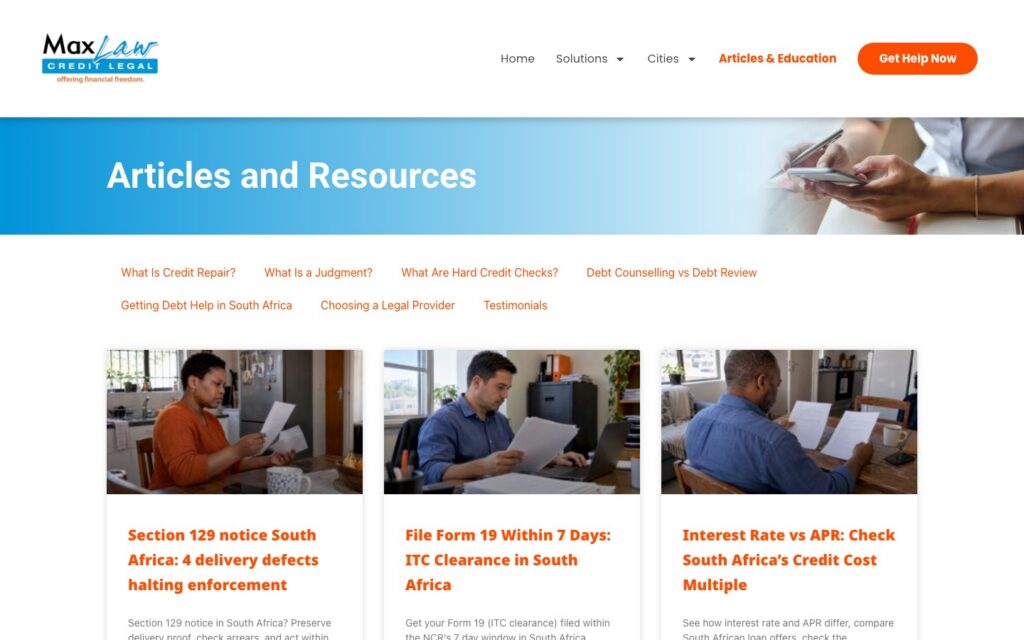 MaxLaw Articles and Resources content hub