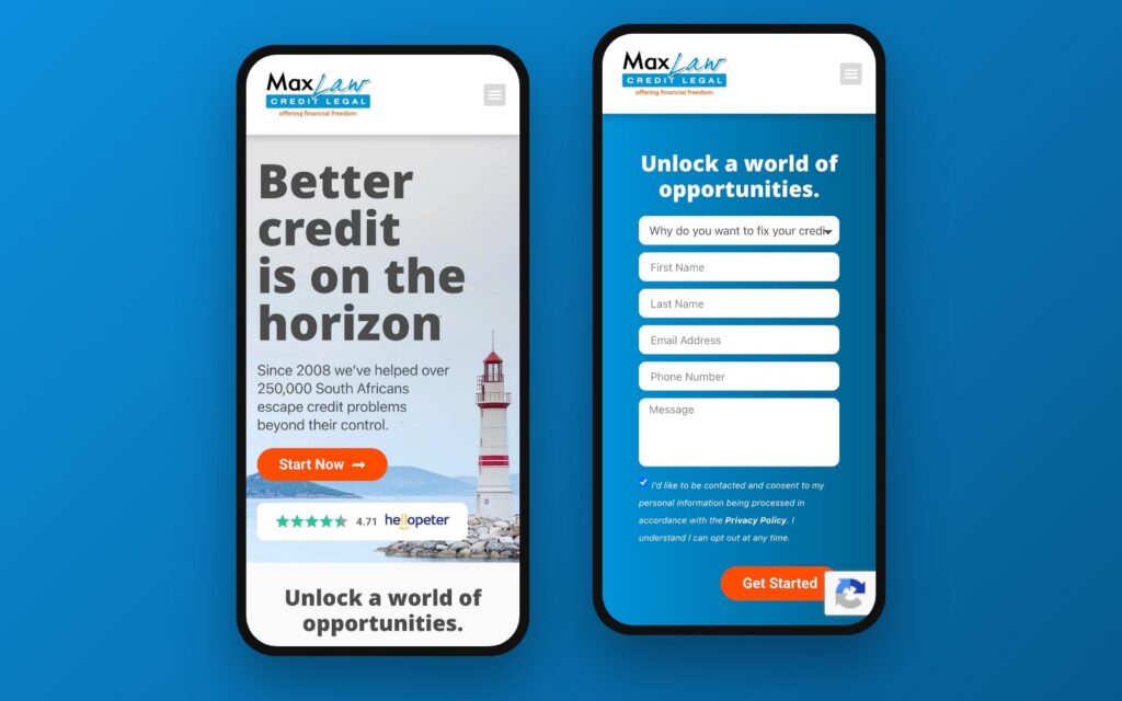 MaxLaw mobile website and application form