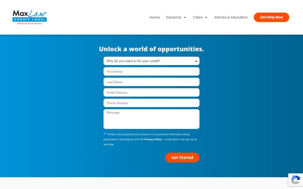 MaxLaw online application form