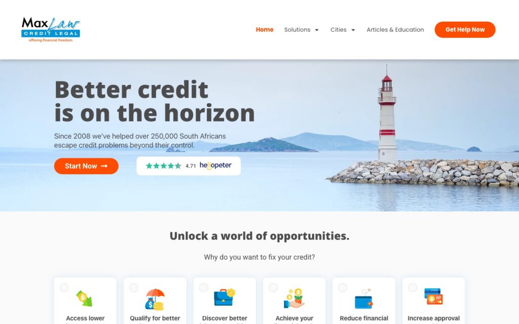 MaxLaw homepage hero: Better credit is on the horizon
