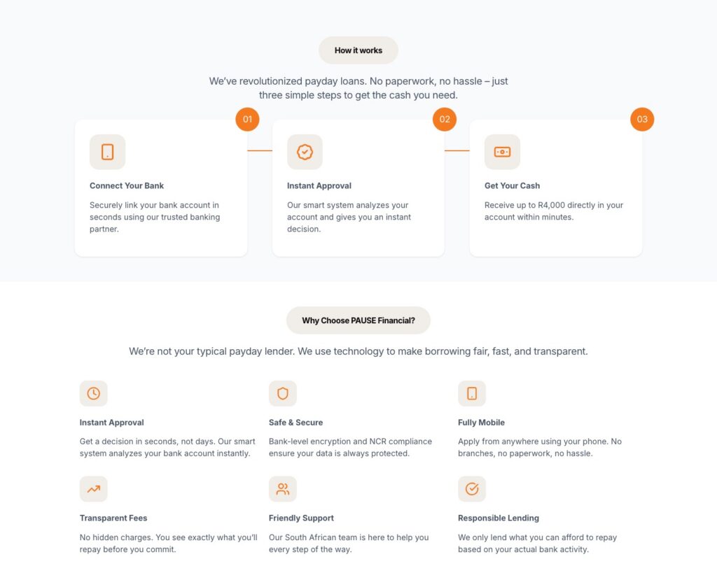 PauseExpress how it works: connect your bank, instant approval, get your cash